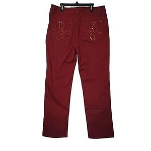 Red Embellished‎ Pockets Jeans Pants